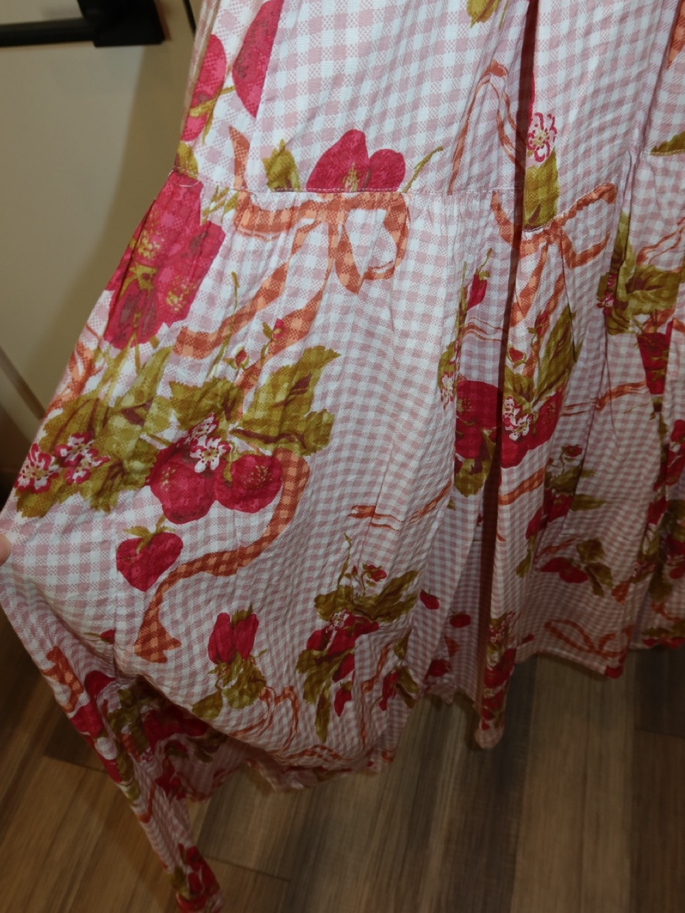Kimchi Blue Pink Gingham Maxi Dress with Strawberry Floral Print - Picture 6 of 6